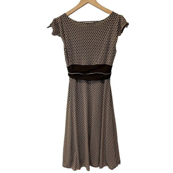 Vintage Y2K Max Edition Brown Polka Dot Empire Waist Split Short Sleeve Dress XS - Picture 7 of 15